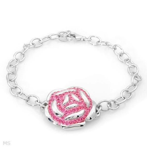 DESIGNER ROMANTIC ROSE PINK CRYSTALS SOLID .925 STERLING SILVER EARRINGS**NEW! - Picture 3 of 4